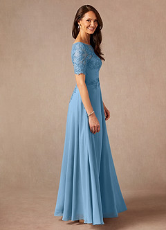 Azazie Raissa Mother of the Bride Dresses Steel Blue A-Line Lace Chiffon Dress image4