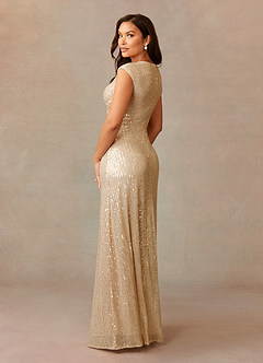 Azazie Sacramento Mother of the Bride Dresses Champagne A-Line Ruched Sequins Dress image3