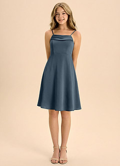 Azazie Anselie Junior A-Line Plisseret Stræk satin Mini Junior brudepige Kjole image5