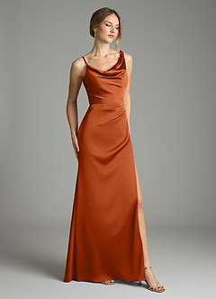 Azazie Samara Bridesmaid Dresses Burnt Orange Mermaid Pleated Stretch Satin Dress image4