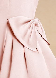 Azazie Macaroon Flower Girl Dresses Blushing Pink Ball-Gown Bow Matte Satin Dress image6