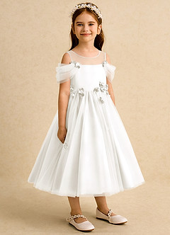 Azazie Juni Abiti da Ragazza di Fiori Abito Principessa in Tulle Plissettato Avorio image8