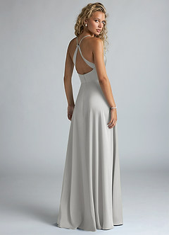 Azazie Davis Robes de demoiselle d'honneur Robe Trapèze en Satin extensible Plissée Argent image3