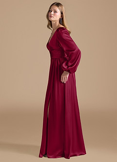 Azazie Norah Bridesmaid Dresses Burgundy A-Line Metallic Satin Dress image5