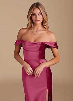 Azazie Saige Vestidos de damas de honor Vestido de Borgoña de Satén Metálico de Corte en A Convertible con Vestidos sin tirantes image3