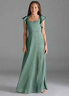 Azazie Bondi Junior Eucalyptus A-Line Side Slit Stretch Satin Dress image1