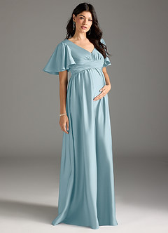 Azazie Verna Maternity Bridesmaid Dresses A-Line Ruched Stretch Satin Floor-Length Dress image5