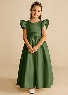 Azazie Piglette Flower Girl Dresses Olive A-Line Bow Matte Satin Dress image4