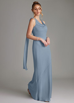 Azazie Essence Bridesmaid Dresses Dusty Blue Sheath Chiffon Dress image5