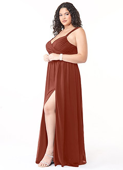 Azazie Aziza Bridesmaid Dresses Auburn A-Line V-Neck Pleated Chiffon Dress image9