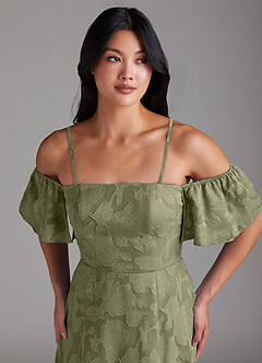 Azazie Sue Bridesmaid Dresses Pistachio A-Line Off the Shoulder Floral Burnout Convertible Dress image2