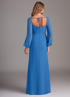 Azazie Charissa Bridesmaid Dresses Blue Jay Sheath Long Sleeve Chiffon Dress image6