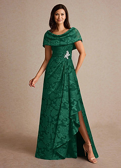 Azazie Branford vestidos de madre de la novia Vestido de Esmeralda de Devorado Floral de Corte En A con Plisado image4