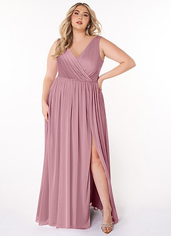 Azazie Tanicia Bridesmaid Dresses Vintage Mauve A-Line V-Neck Pleated Mesh Dress image5