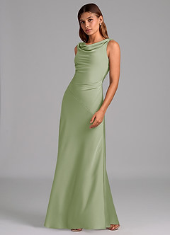 Azazie Nerine Brautjungfernkleider A-Linie Plissee Stretch-Satin Kleid Staubiger Salbeigrün image4