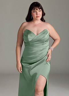 Azazie Yola Bridesmaid Dresses Matcha Sheath V-Neck Pleated Stretch Satin Convertible Dress image13