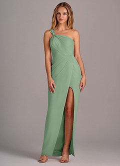 Azazie Tatianna Bridesmaid Dresses Matcha Sheath One Shoulder Chiffon Dress image3