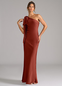 Azazie Capri Bridesmaid Dresses Terracotta Mermaid One Shoulder Stretch Satin Dress image3