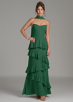 Azazie Imani Robes de demoiselle d'honneur Robe Trapèze en Mousseline de soie Rayé Vert Foncé image5