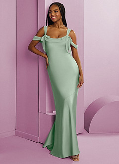 Barbie ♥ Azazie Jurken voor bruidsmeisjes Jurk van Stretch Satijn met Kolom Geplooid Agave image3