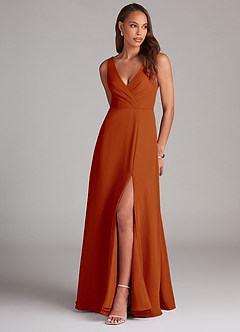 Azazie Nelly Bridesmaid Dresses Paprika A-Line Pleated Chiffon Dress image1