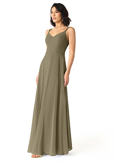 Azazie Janine Bridesmaid Dresses Willow Green A-Line V-Neck Chiffon Dress image2