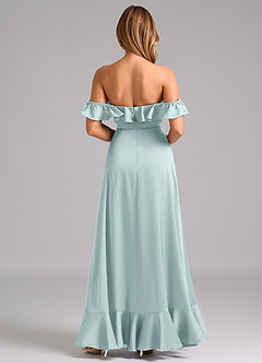 Azazie Lyra Bridesmaid Dresses Mist A-Line Off the Shoulder Stretch Satin Convertible Dress image6