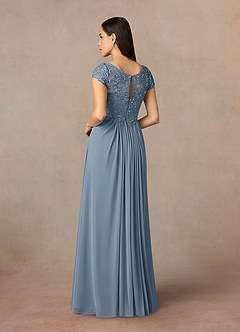 Azazie Macy Mother of the Bride Dresses Dusty Blue A-Line V-Neck Sequin Lace Lace Dress image4