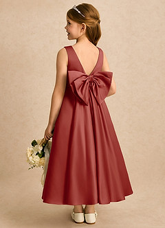 Azazie Cali Blumenmädchenkleider A-Linie Schleifen Matte Satin Kleid Terrakotta image6