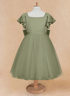 Azazie Kaeya Flower Girl Dresses Pistachio A-Line Bow Tulle Dress image5