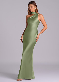 Azazie Seona Brudtärnklänningar Klänning av Sjöjungfru i Stretch Satin One-shoulder Pistasch image6