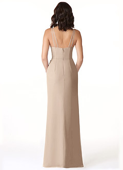Azazie Leo Bridesmaid Dresses Taupe Mermaid V-Neck Pleated Chiffon Dress image2