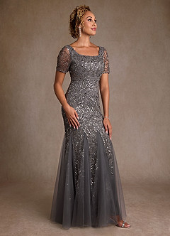 Azazie Brisa Abiti per la Madre della Sposa Abito Tromba in Paillettes/Lustrini Grigio Acciaio image4