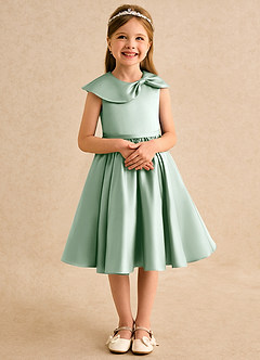 Azazie Acorn Flower Girl Dresses Agave A-Line Pleated Matte Satin Dress image5