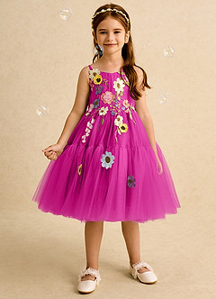 Azazie Osea Abiti da Ragazza di Fiori Abito Principessa in Tulle Plissettato Fucsia image3