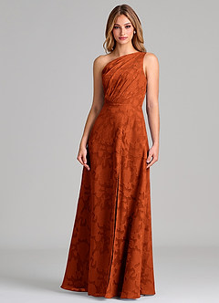 Azazie Phaedra Bridesmaid Dresses Paprika A-Line One Shoulder Floral Burnout Dress image5