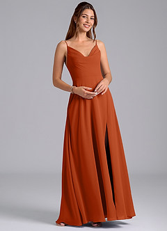Azazie Sarella Bridesmaid Dresses Burnt Orange A-Line with Pockets Chiffon Dress image4