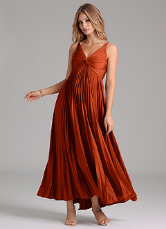 Azazie Raychelle Robes de demoiselle d'honneur Robe Trapèze en Satin extensible Plissée Paprika image3