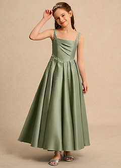 Azazie Mochi Girls Formal Robe Demoiselle D'honneur Fillette Robe Princesse en Mat Satiné Plissée Pistache image6