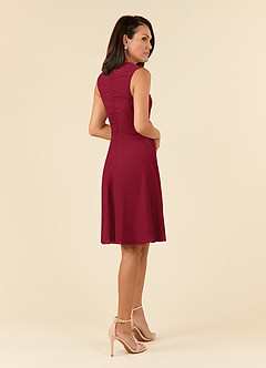 Azazie Theron Kleider für die Brautmutter A-Linie V-Hals Gefaltet Chiffon Kleid Burgunderrot image4