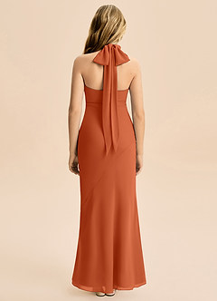 Azazie Velli Junior Meerjungfrau-Linie Hoher Kragen Chiffon Kleid Gebranntes Orange image2