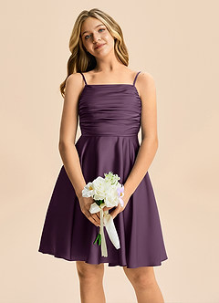 Azazie Miko Junior Linia A Pofałdowany Satyna elastyczna Mini Młodsza druhna Sukienka image6