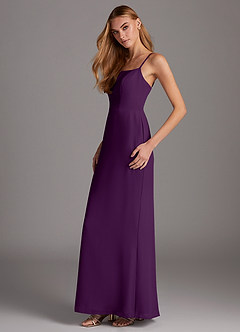 Azazie Tayla Bridesmaid Dresses Grape Sheath Square Neckline Chiffon Dress image3