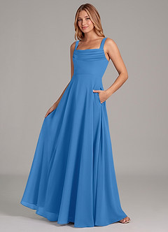Azazie Shaude Bridesmaid Dresses Blue Jay A-Line Pleated Chiffon Dress image4