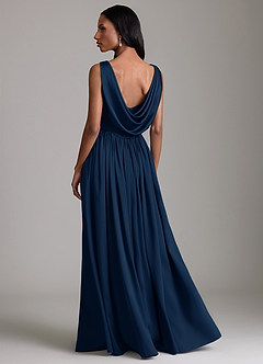 Azazie Novi Brautjungfernkleider A-Linie mit Taschen Stretch-Satin Kleid Dunkelmarine image2