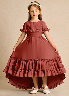 Azazie Kass Blumenmädchenkleider A-Linie Plissee Chiffon Kleid Terrakotta image2