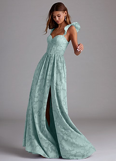 Azazie Denisse Vestidos de damas de honor Vestido de Neblina de Devorado Floral de Corte en A con Volante image2