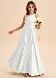 Azazie Charlize Junior White A-Line Pleated Stretch Satin Dress image4