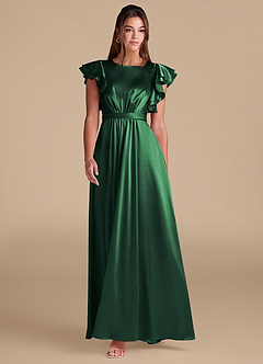 Azazie Daphne Bescheidene Brautjungfernkleider A-Linie Gestreift Metallic Satin Bodenlänge Kleid image3