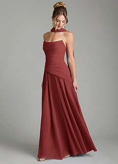 Azazie Gabriela Bridesmaid Dresses Terracotta A-Line Corset Chiffon Dress image4